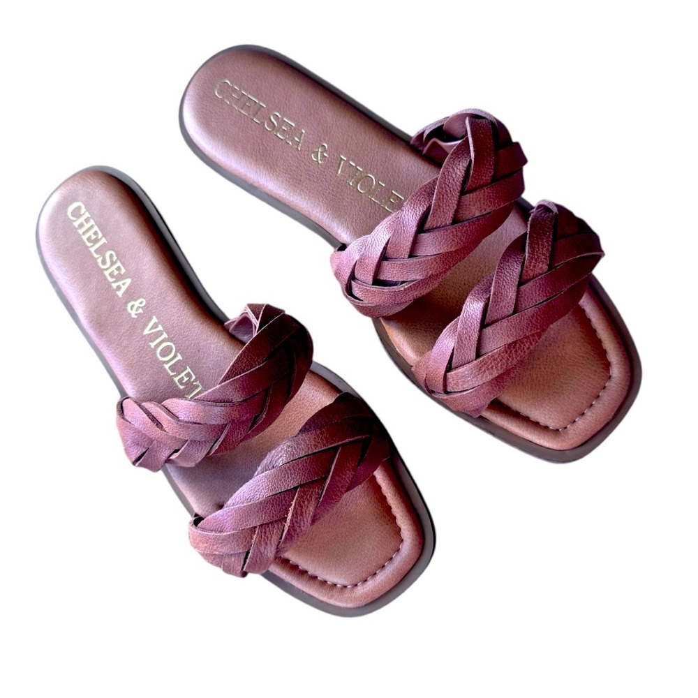 Chelsea & Violet Leather Braid Flat Sandals Size 8.5 NWT